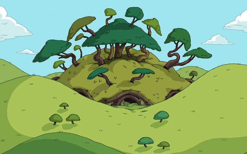green hills with trees