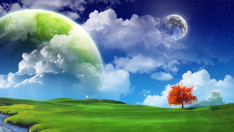 Green Hills with Two Moons — Serene