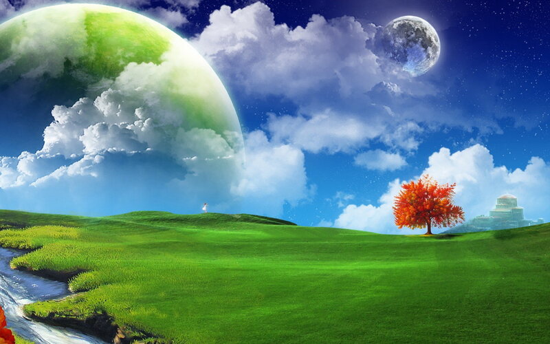 Green Hills with Two Moons