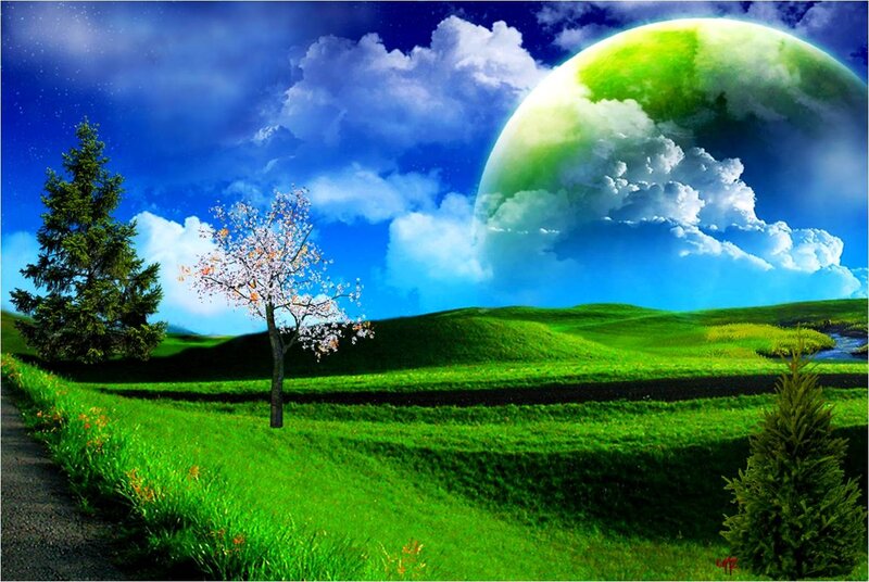 Green Hills with Two Trees — Serene, Day