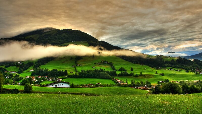 Green Hills with Village — Serene