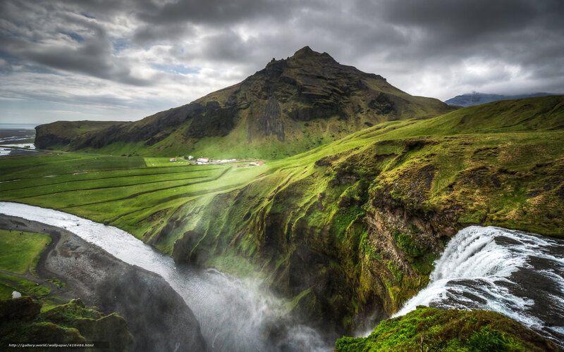 Green Hills with Waterfall