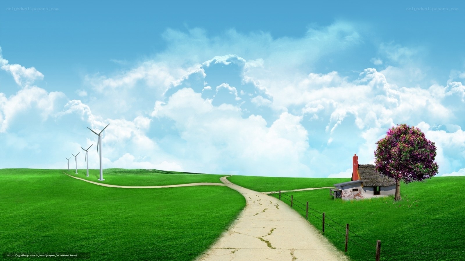 Green hills with wind turbines