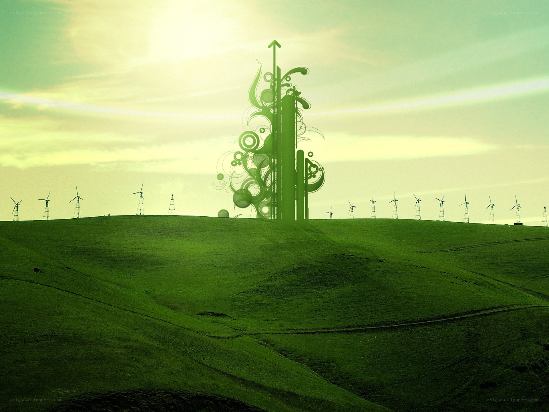 Green hills with wind turbines