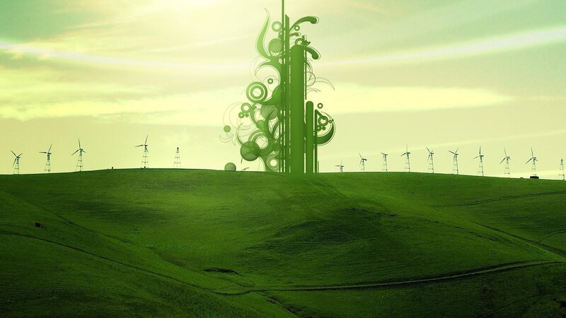 Green hills with wind turbines