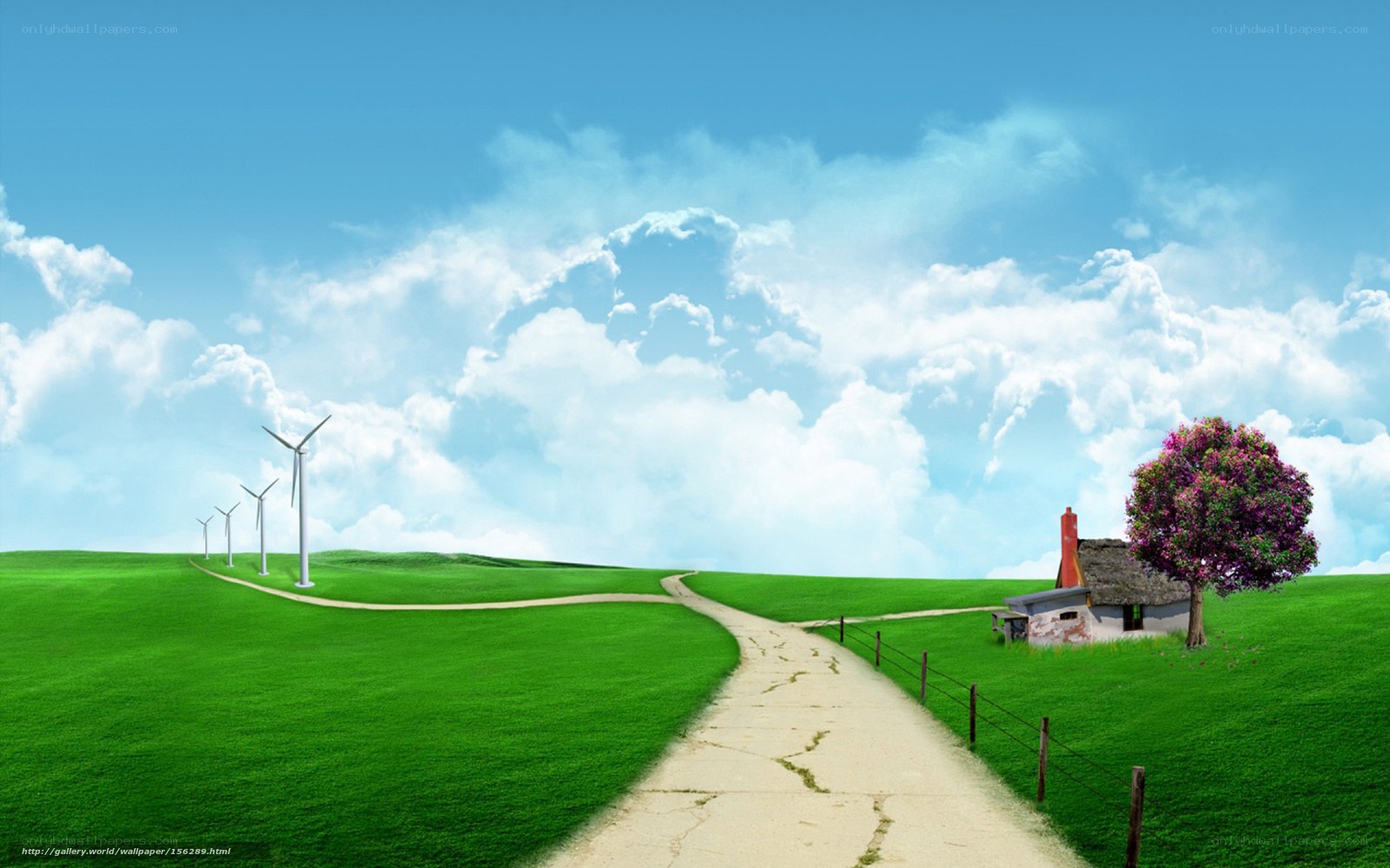 Green hills with wind turbines