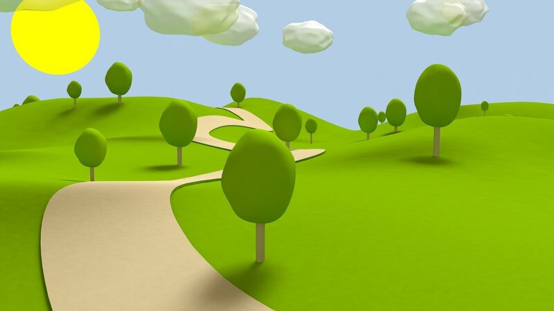 green hills with winding path
