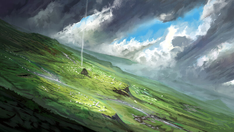 Green Hillside with Hut