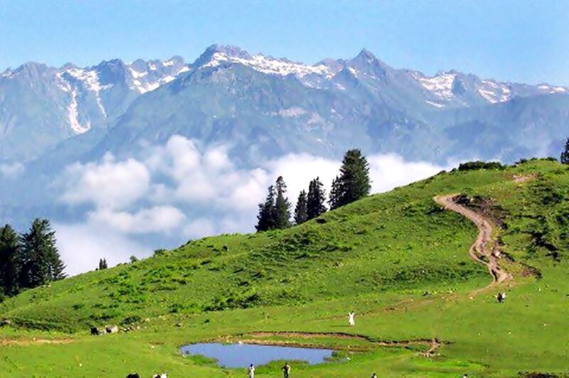 Green Hillside with Mountains — Serene