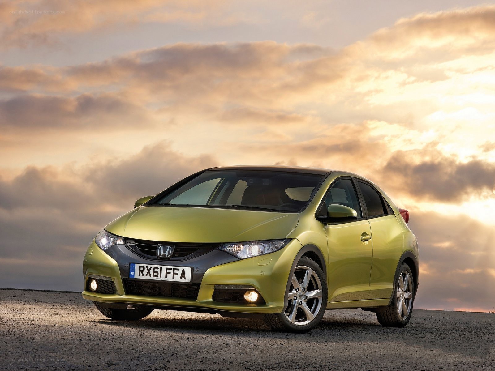green honda civic at sunset