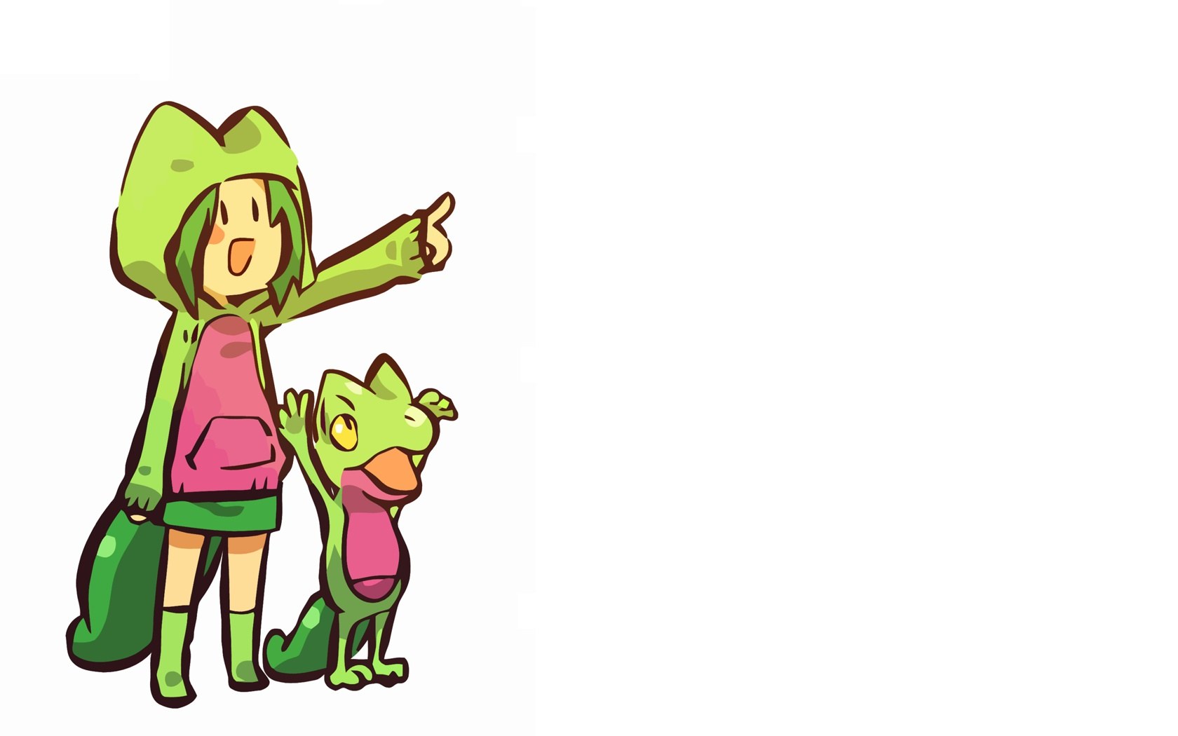 green hooded character with lizard