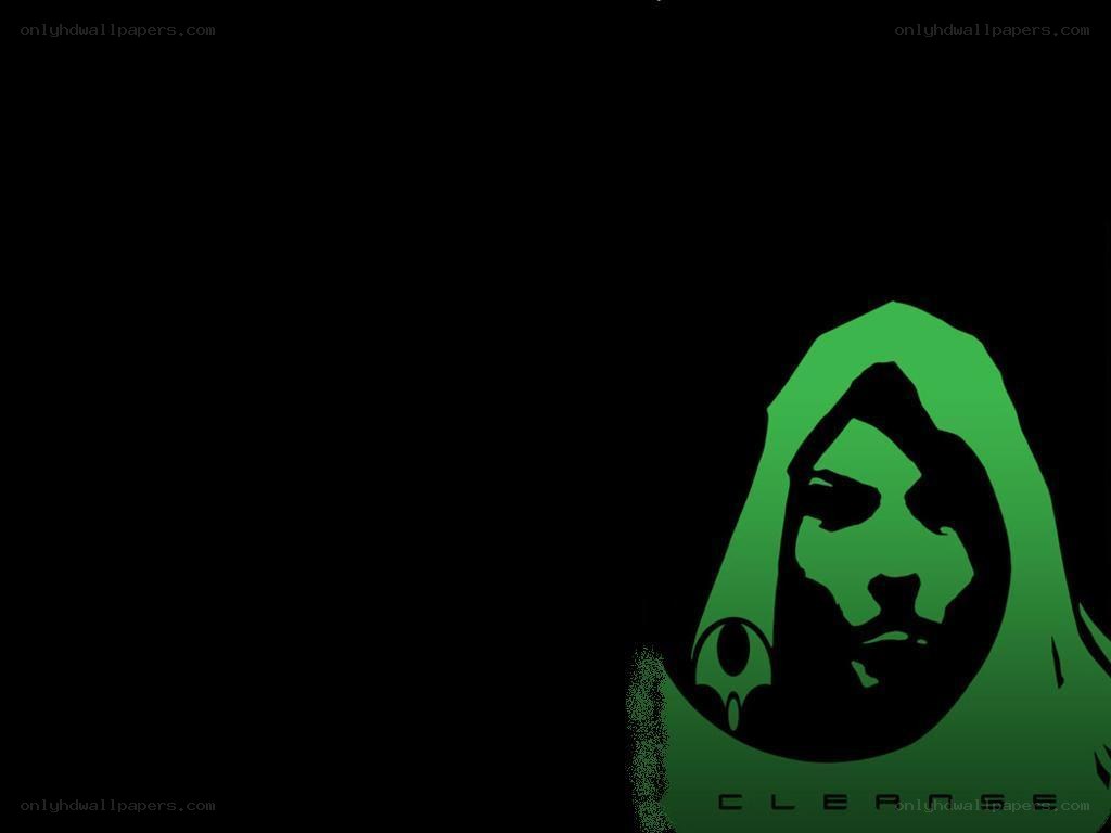 green hooded figure logo