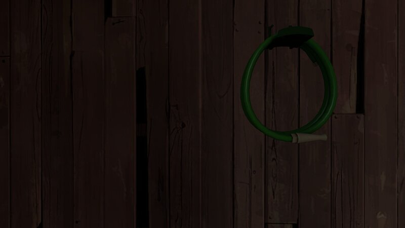green hose on wooden wall