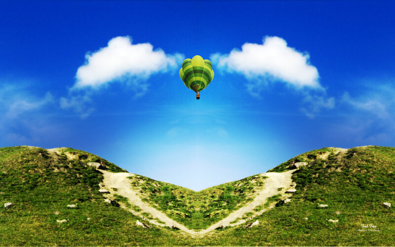Green Hot Air Balloon — Blue, Serene