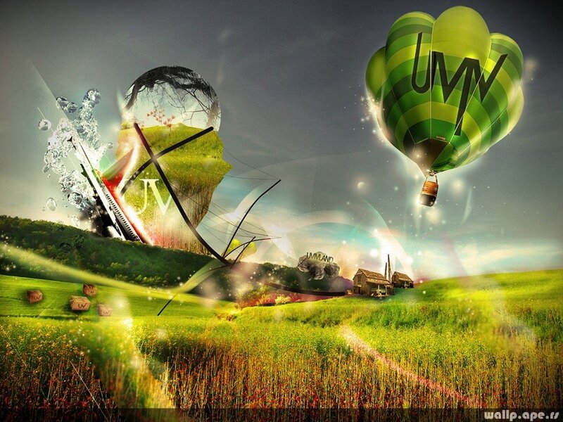 Green Hot Air Balloon — Dreamy, Afternoon, Digital Art, Field