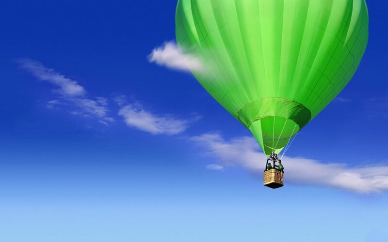 Green Hot Air Balloon — Serene, Afternoon