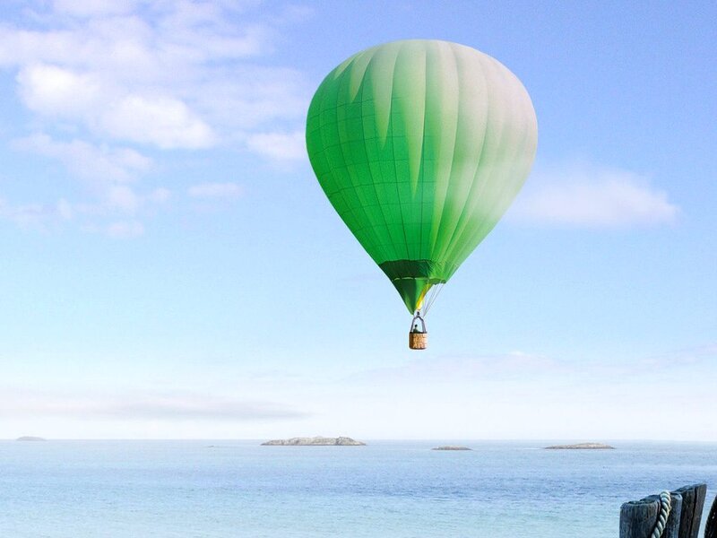 Green Hot Air Balloon — Serene, Morning, Photograph