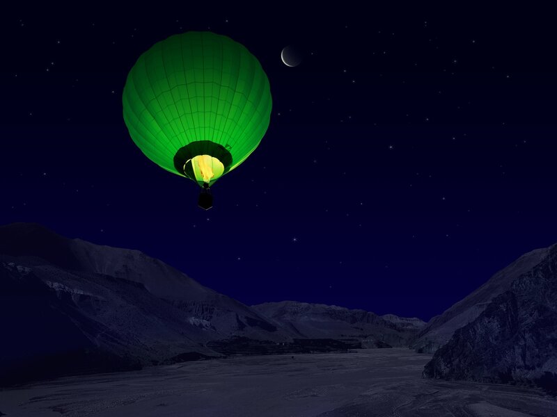 Green Hot Air Balloon — Serene, Night