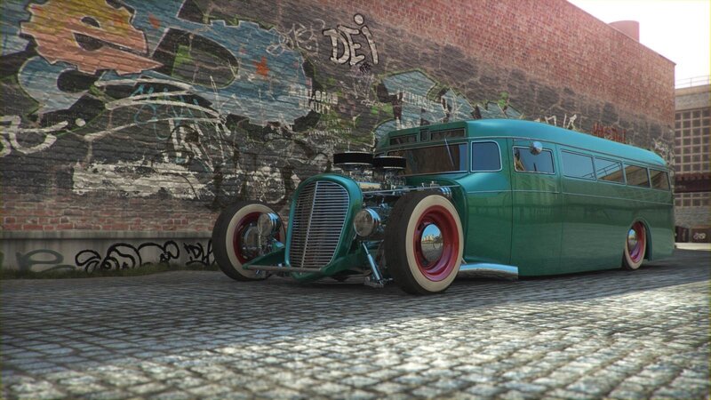 Green Hot Rod Bus