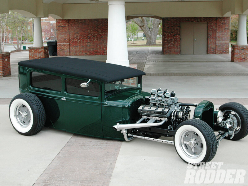 Green Hot Rod Car — Calm, Afternoon, Photograph, Building
