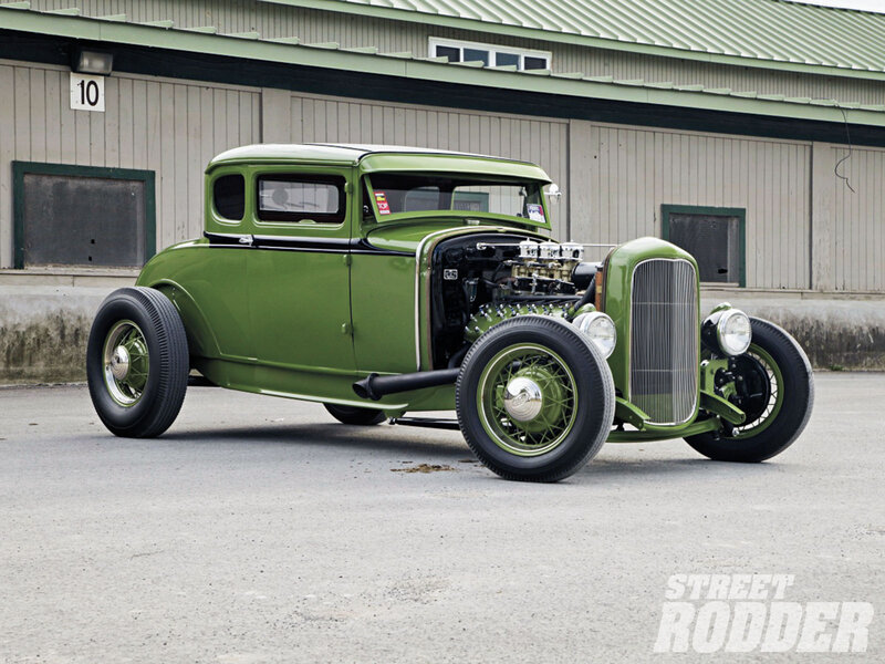 Green Hot Rod Car — Calm, Afternoon, Photograph, Building, Windows