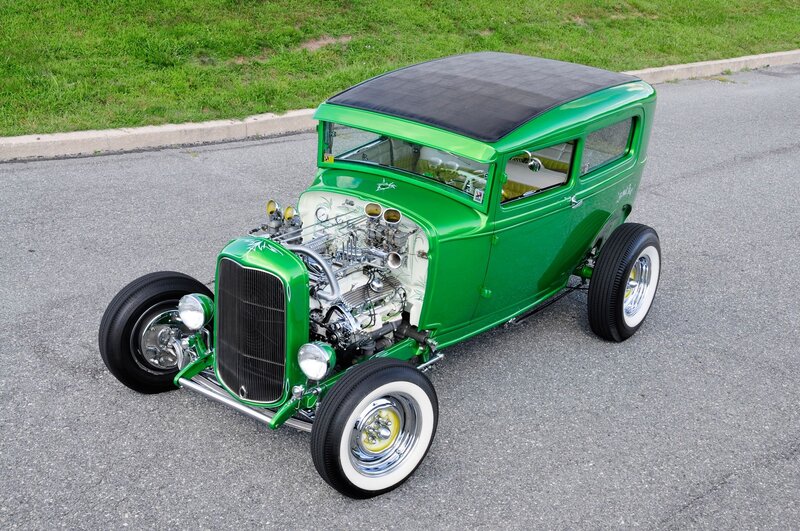 Green Hot Rod Car — Calm, Afternoon, Photograph, Grass