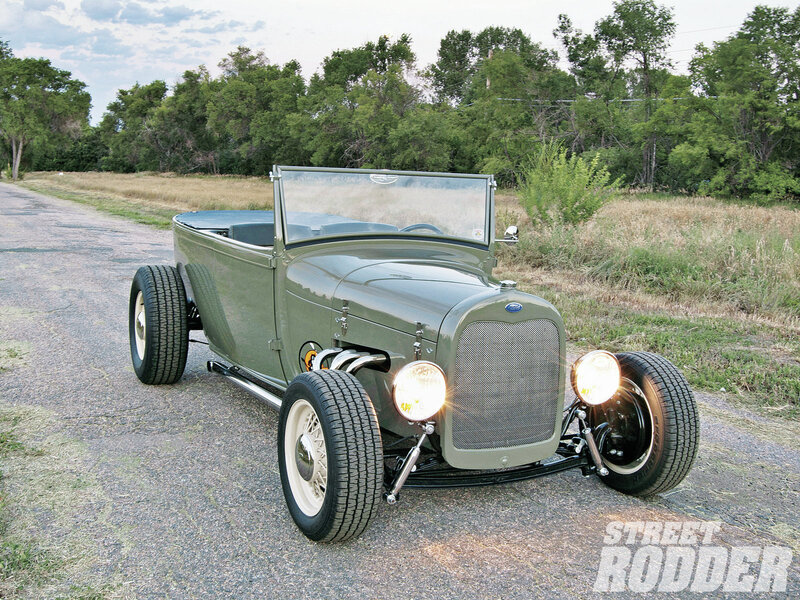 Green Hot Rod Car — Calm, Afternoon, Photograph, Road