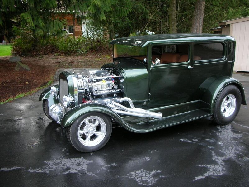 Green Hot Rod Car — Calm, Photograph, Trees