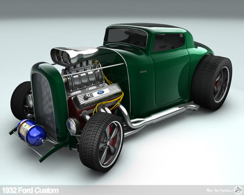 Green Hot Rod Car — Clean, 3d Render