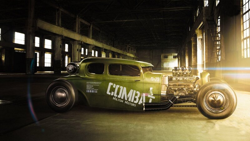 Green Hot Rod Car — Dramatic, 3d Render