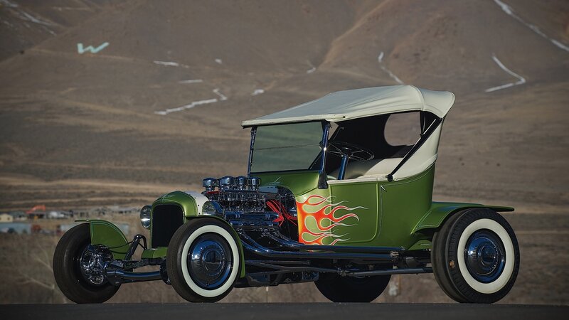 Green Hot Rod Car — Dramatic, Afternoon, Photograph, Flame Design