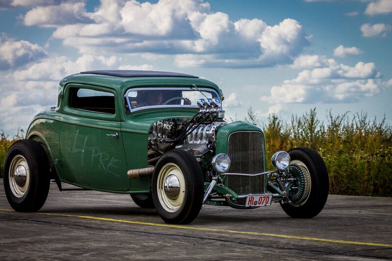 Green Hot Rod Car — Dramatic, Afternoon, Photograph, Sky