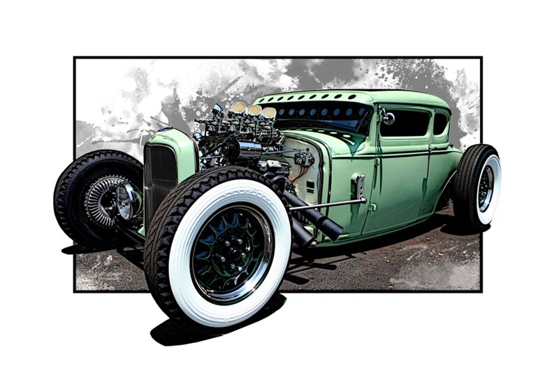 Green Hot Rod Car — Dramatic, Digital Art, Engine