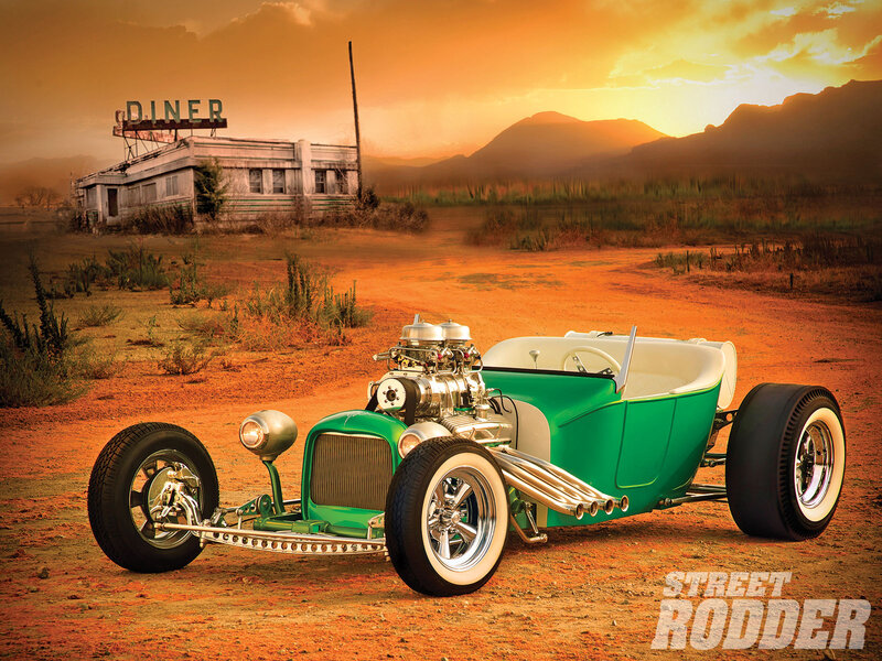Green Hot Rod Car — Dramatic, Sunset
