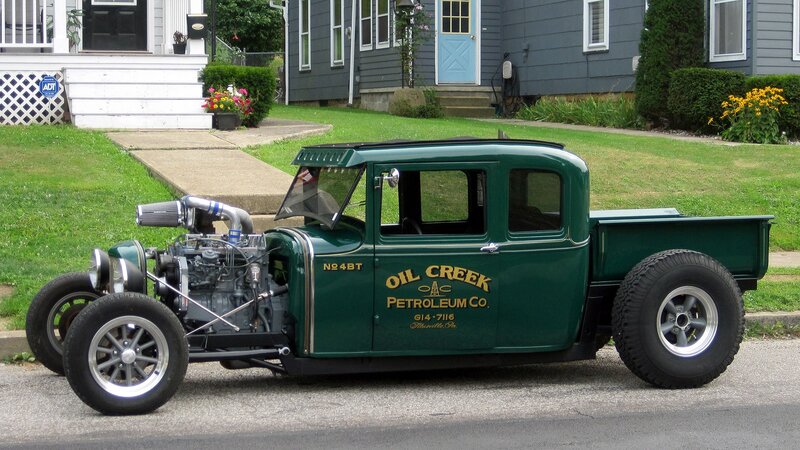 Green Hot Rod Truck — Calm, Afternoon, Photograph