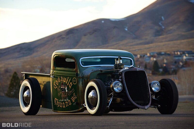 Green Hot Rod Truck — Dramatic, Sunset