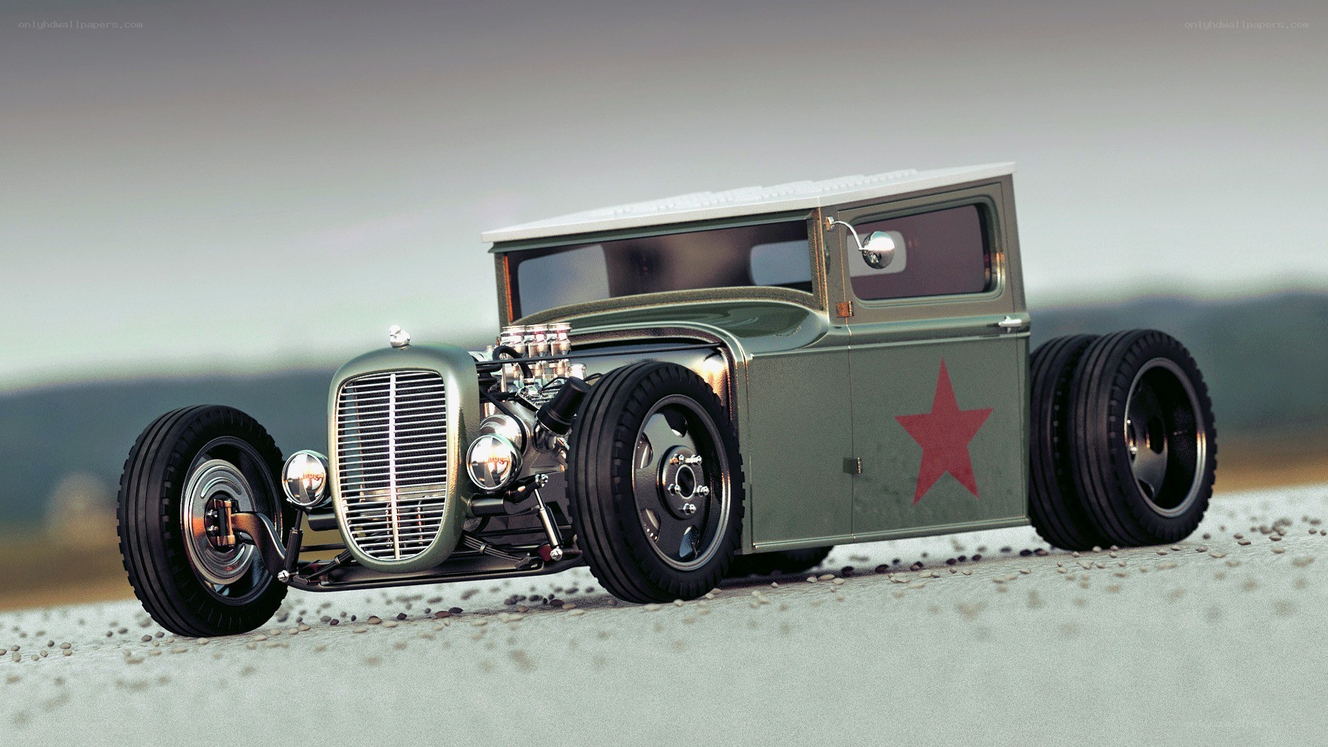 green hot rod with red star