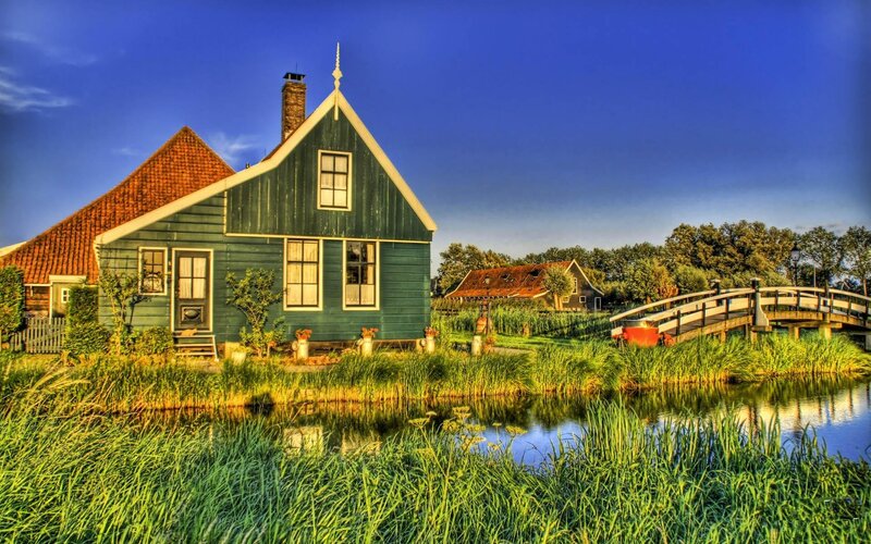 Green House by Canal — Blue, Serene