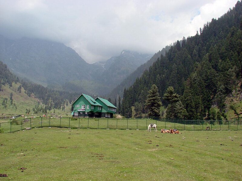 Green house in mountain valley