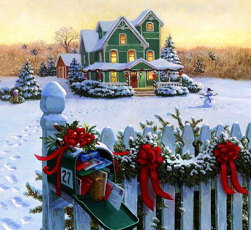 Green House in Snow — White, Peaceful