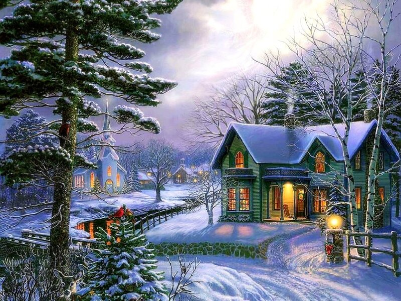 Green House in Snow — White