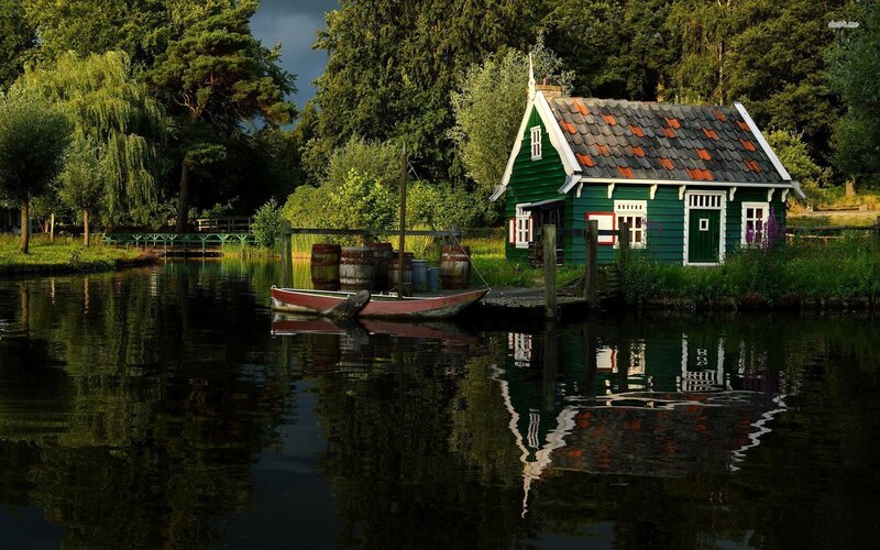 Green House on Canal — Serene, Afternoon