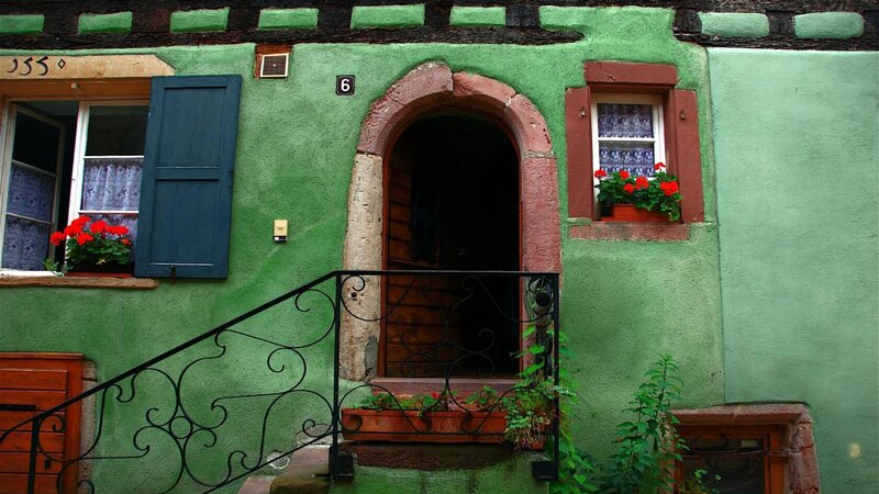 Green House with Arched Door