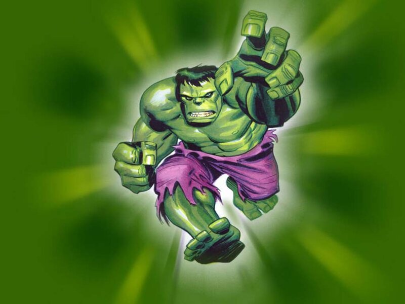Green Hulk Character — Aggressive, Comic, Purple Pants