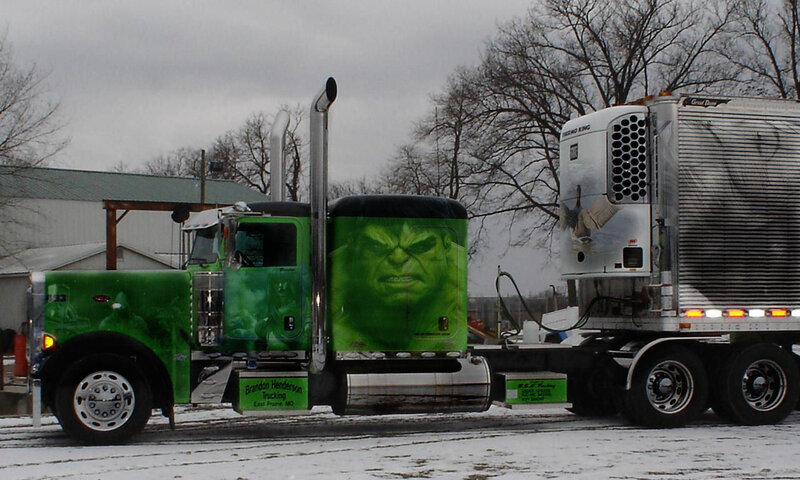 green hulk-themed semi-truck