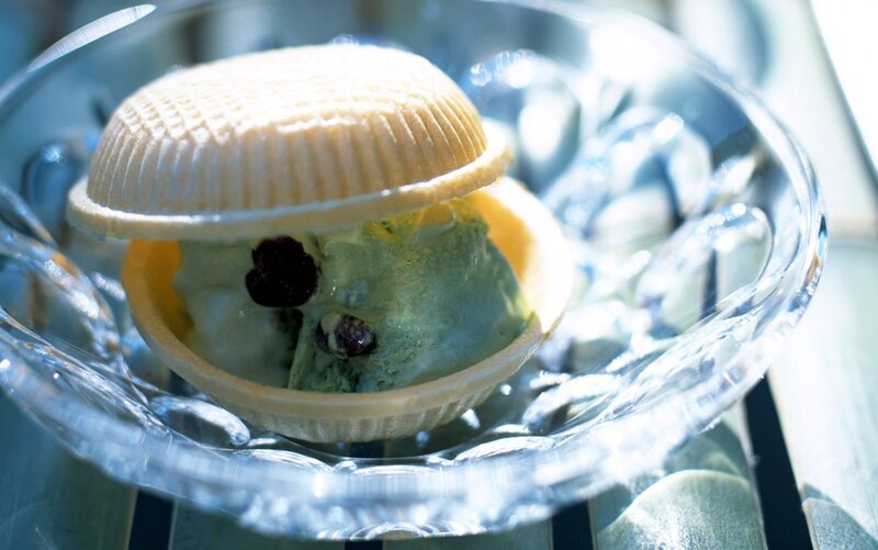 Green ice cream in a shell