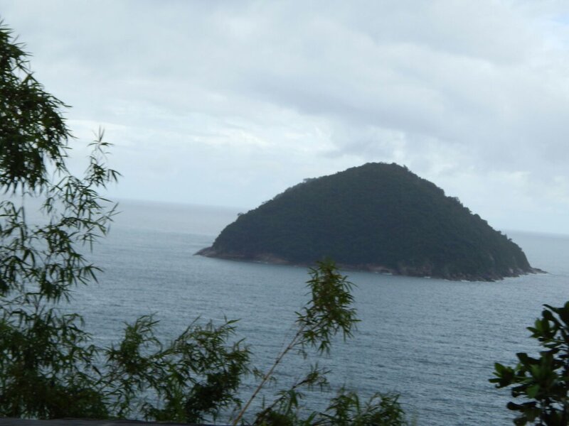 Green Island in Ocean — Blue, Overcast