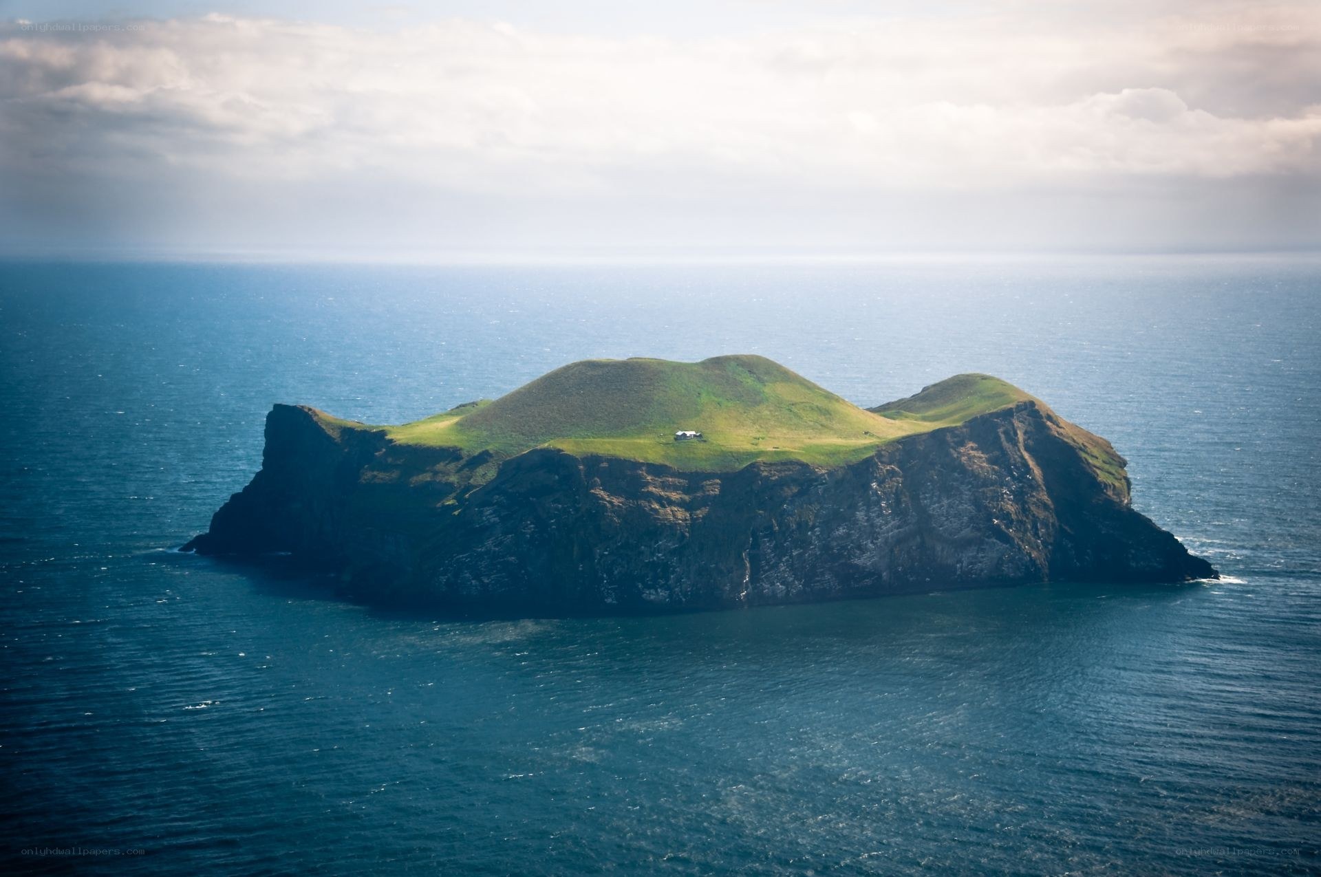 Green island in the ocean