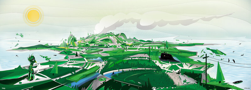 green island landscape with creature