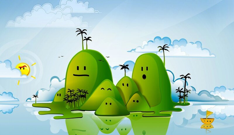 Green Islands with Faces — Playful